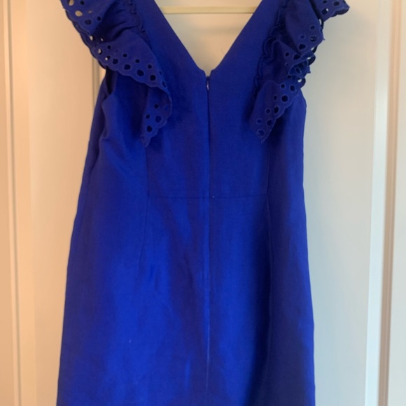 J.Crew Collection cobalt blue linen mini dress with ruffle sleeves - Picture 2 of 8